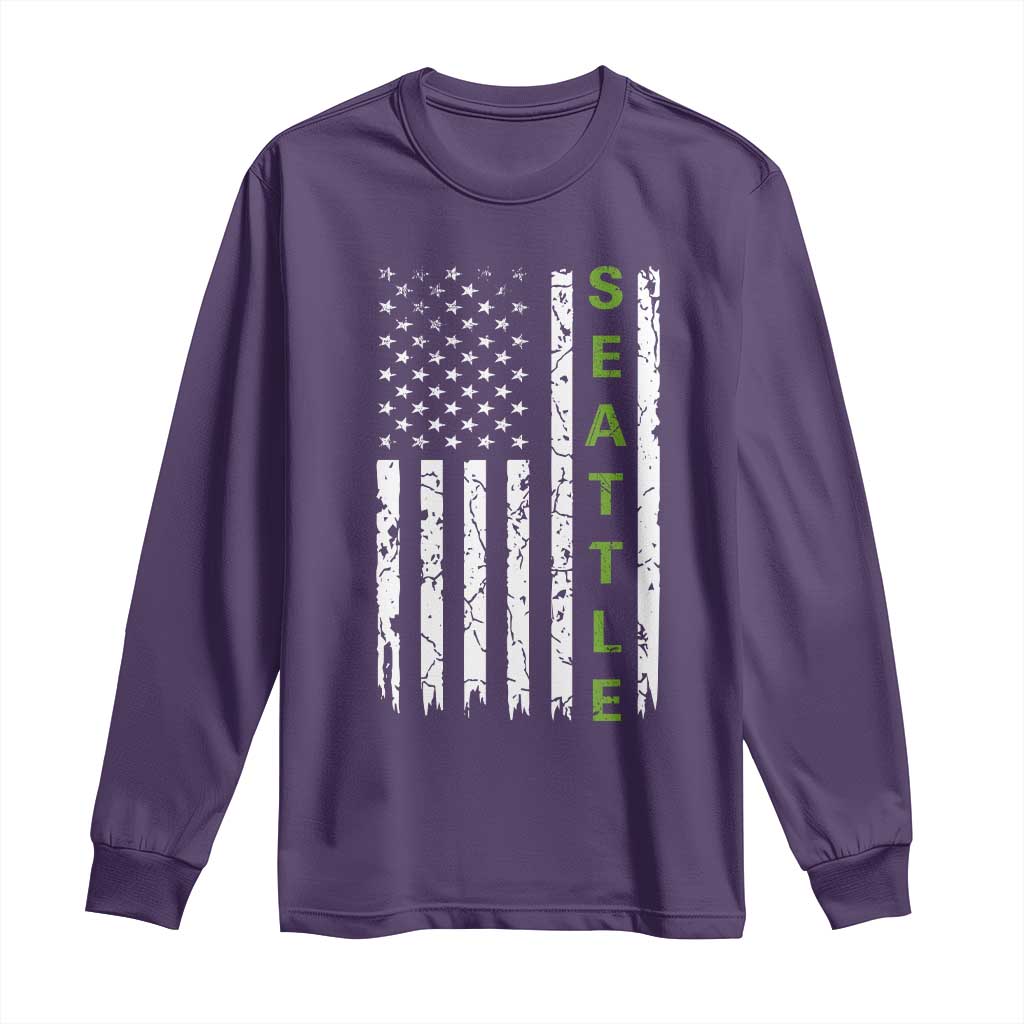 Seattle With American Flag Fan Pride Long Sleeve Shirt Gift For Sports Lovers TS12 Purple Print Your Wear