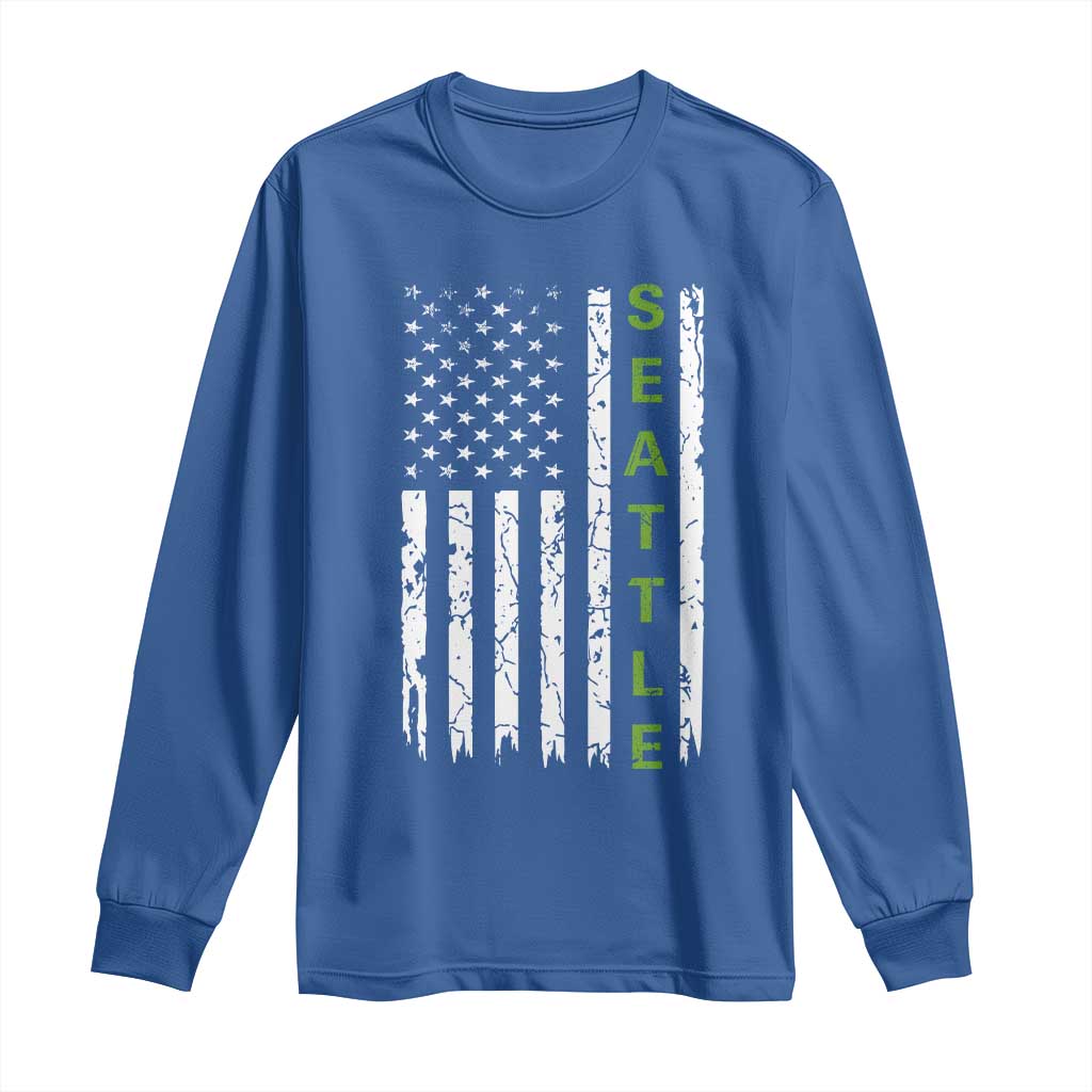 Seattle With American Flag Fan Pride Long Sleeve Shirt Gift For Sports Lovers TS12 Royal Blue Print Your Wear