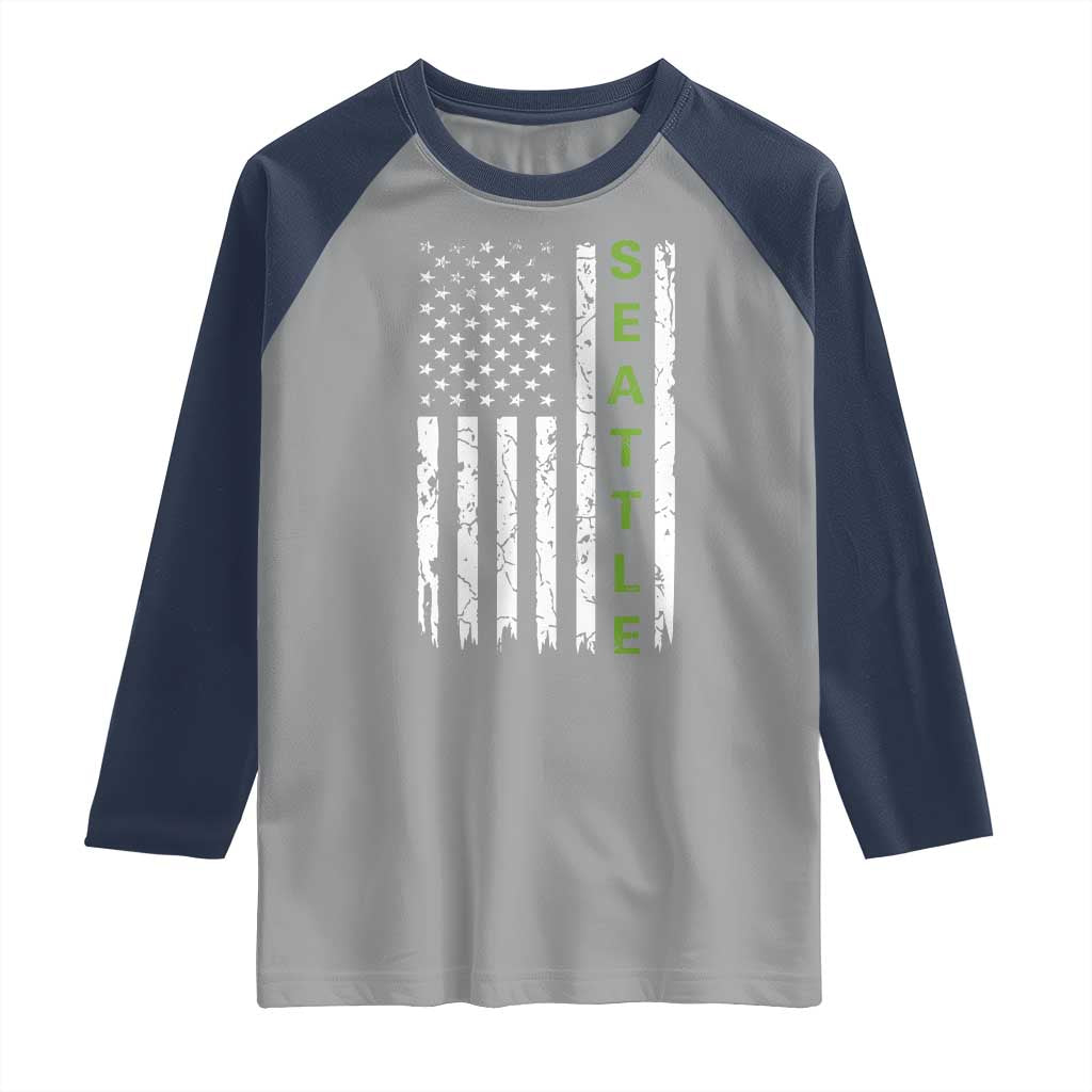 Seattle With American Flag Fan Pride Raglan Shirt Gift For Sports Lovers TS12 Sport Gray Navy Print Your Wear