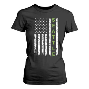 Seattle With American Flag Fan Pride T Shirt For Women Gift For Sports Lovers TS12 Black Print Your Wear