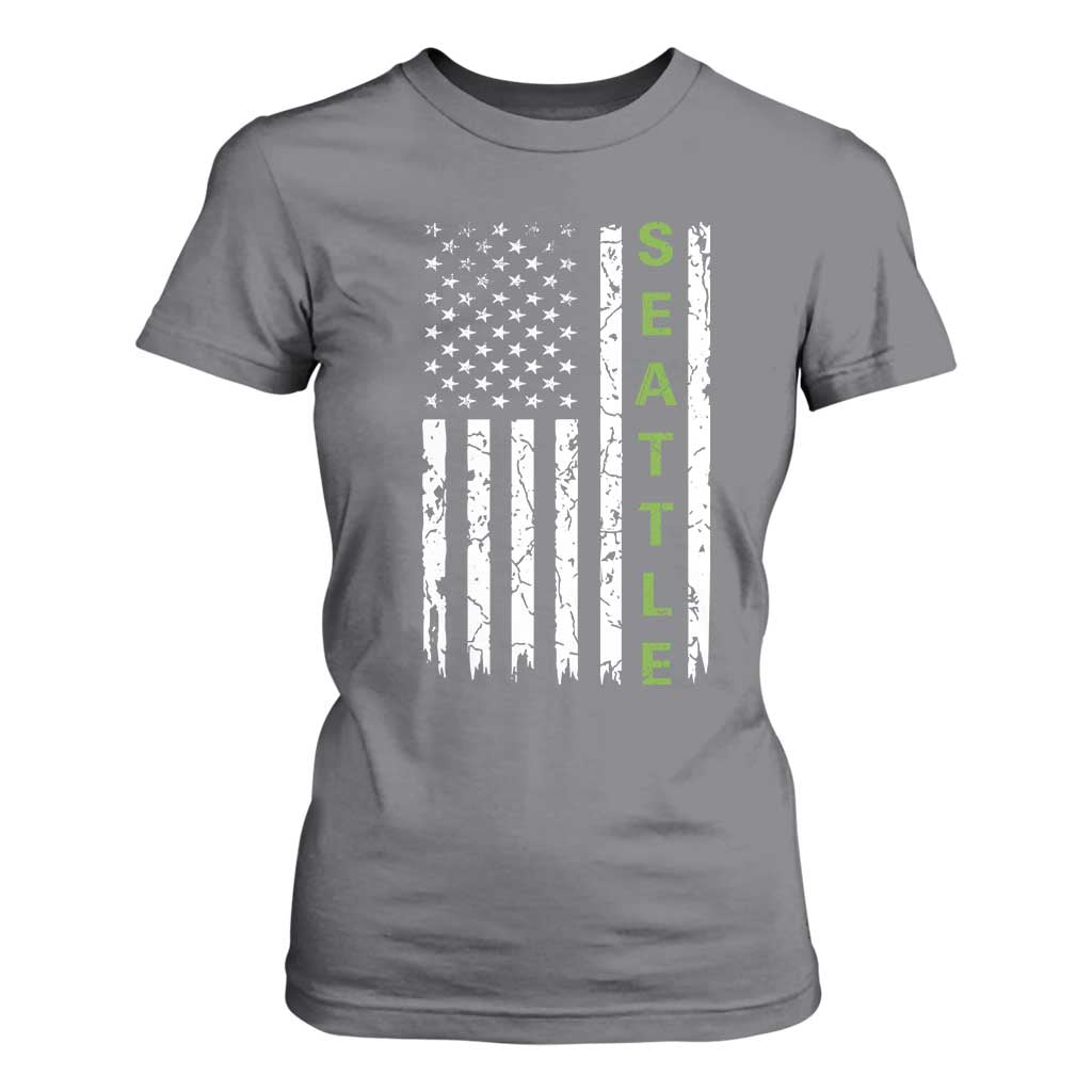 Seattle With American Flag Fan Pride T Shirt For Women Gift For Sports Lovers TS12 Charcoal Print Your Wear