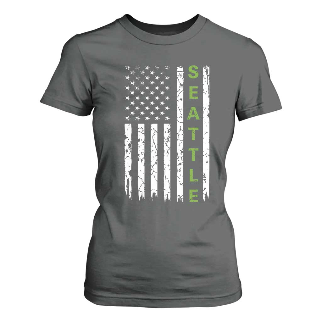 Seattle With American Flag Fan Pride T Shirt For Women Gift For Sports Lovers TS12 Dark Heather Print Your Wear
