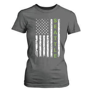 Seattle With American Flag Fan Pride T Shirt For Women Gift For Sports Lovers TS12 Dark Heather Print Your Wear