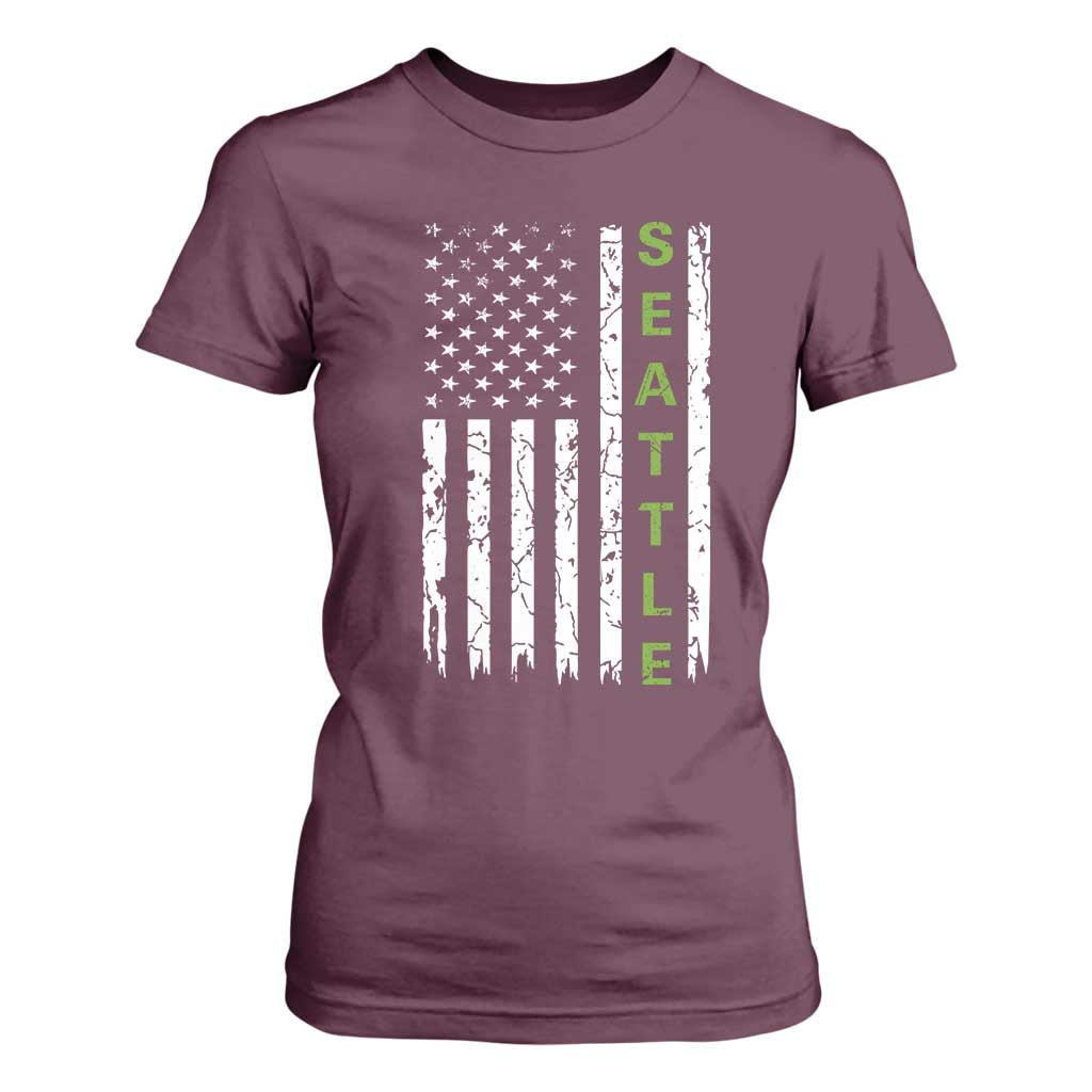 Seattle With American Flag Fan Pride T Shirt For Women Gift For Sports Lovers TS12 Maroon Print Your Wear