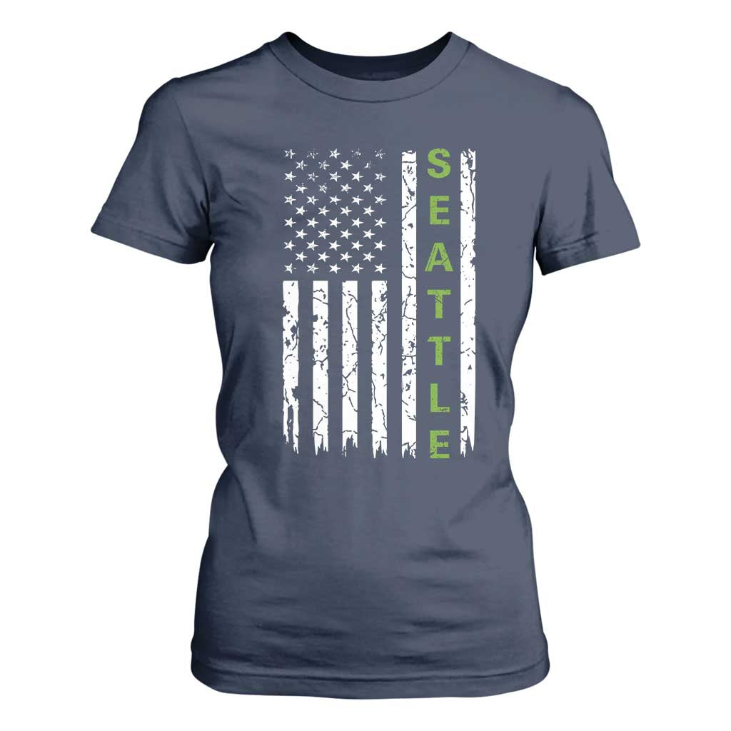 Seattle With American Flag Fan Pride T Shirt For Women Gift For Sports Lovers TS12 Navy Print Your Wear