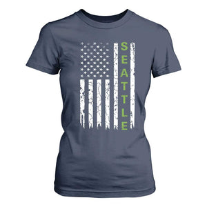 Seattle With American Flag Fan Pride T Shirt For Women Gift For Sports Lovers TS12 Navy Print Your Wear