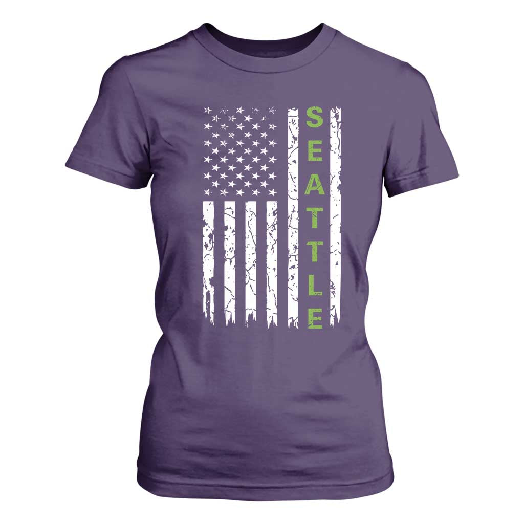 Seattle With American Flag Fan Pride T Shirt For Women Gift For Sports Lovers TS12 Purple Print Your Wear