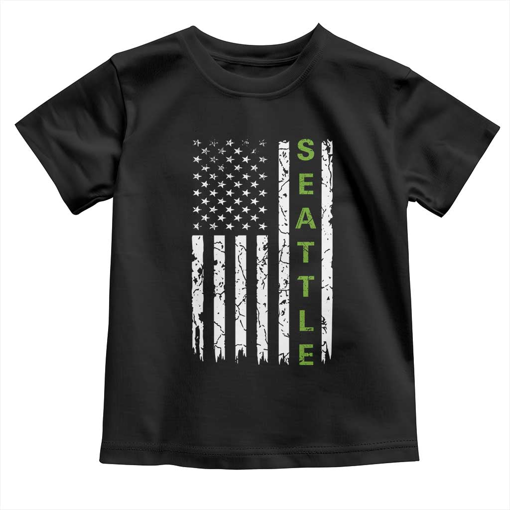 Seattle With American Flag Fan Pride Toddler T Shirt Gift For Sports Lovers TS12 Black Print Your Wear