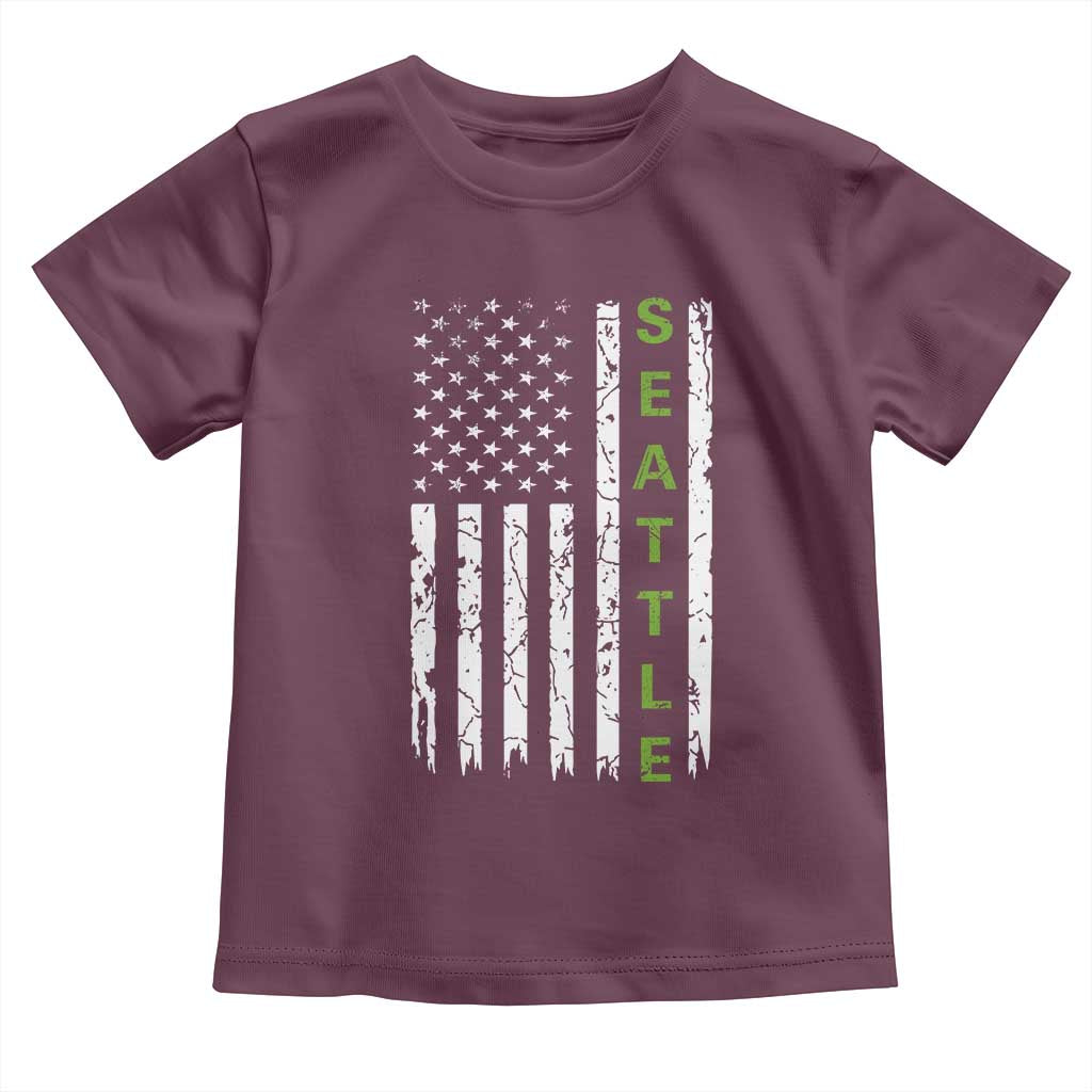 Seattle With American Flag Fan Pride Toddler T Shirt Gift For Sports Lovers TS12 Maroon Print Your Wear