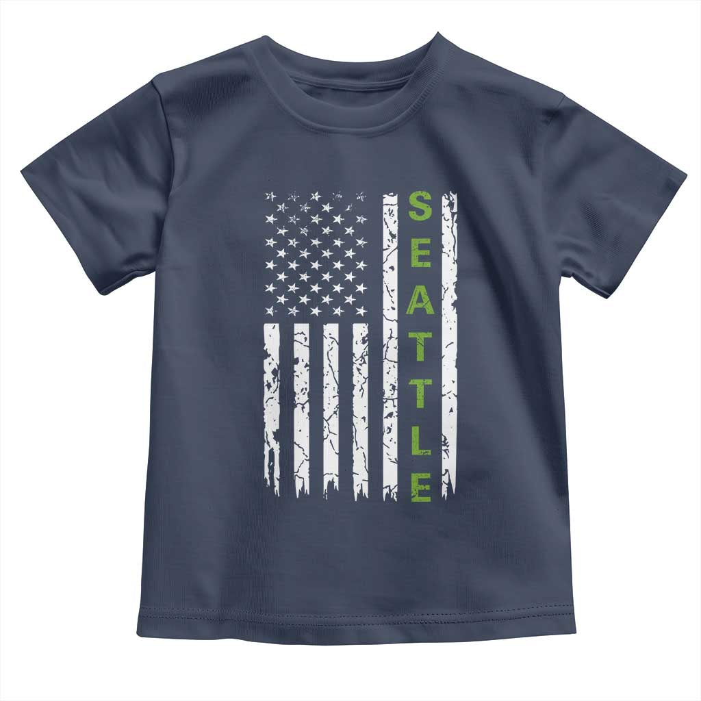Seattle With American Flag Fan Pride Toddler T Shirt Gift For Sports Lovers TS12 Navy Print Your Wear