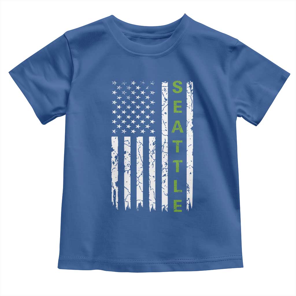 Seattle With American Flag Fan Pride Toddler T Shirt Gift For Sports Lovers TS12 Royal Blue Print Your Wear