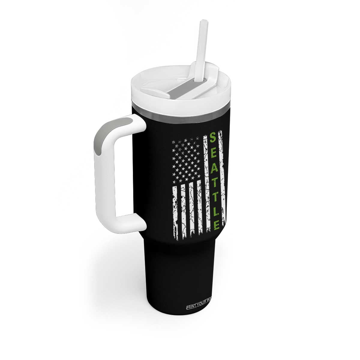 Seattle With American Flag Fan Pride Tumbler With Handle Gift For Sports Lovers TS12 Print Your Wear