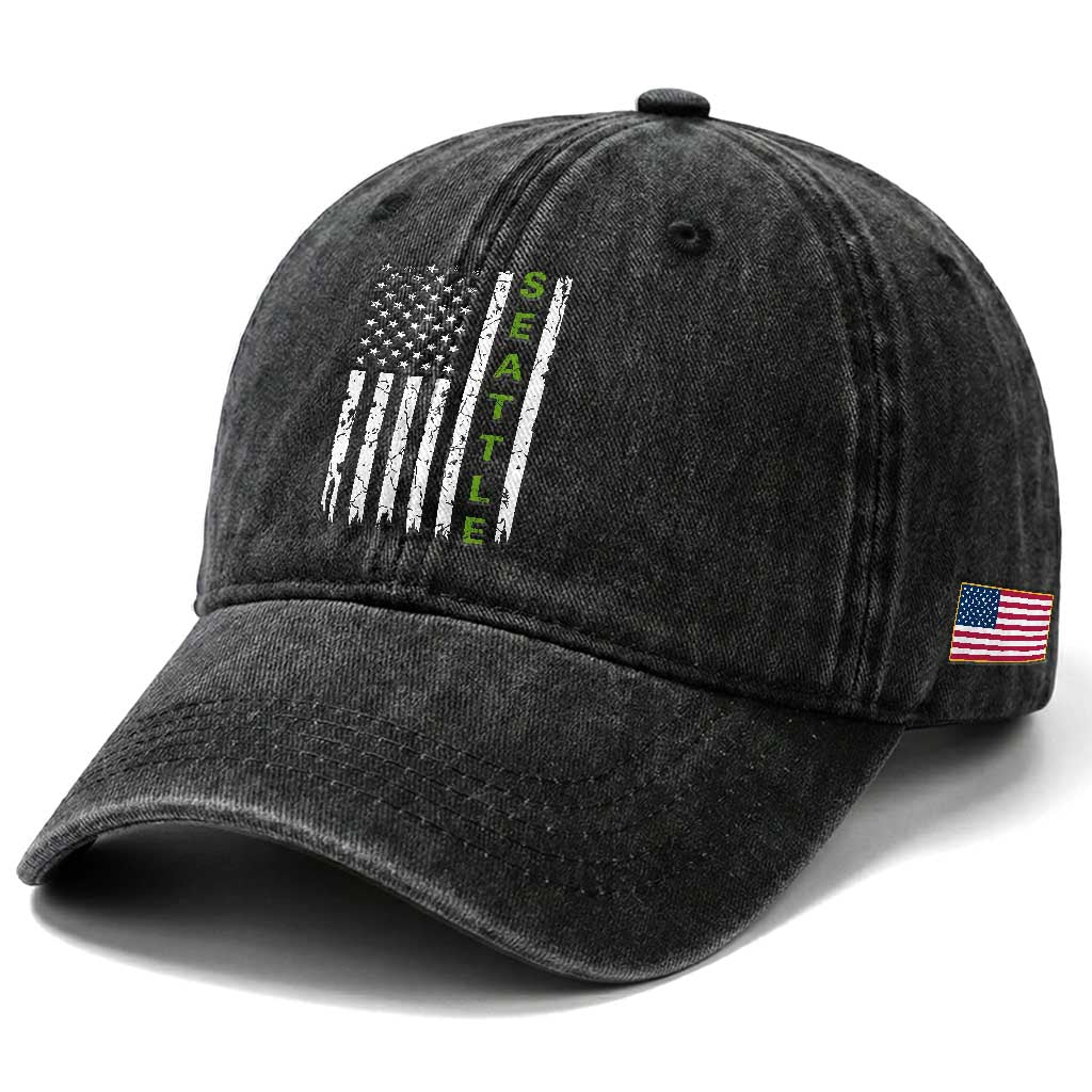 Seattle With American Flag Fan Pride Washed Cotton Baseball Cap Gift For Sports Lovers TS12 Print Your Wear