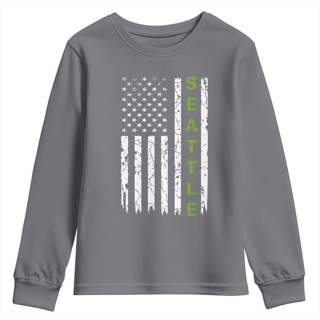 Seattle With American Flag Fan Pride Youth Sweatshirt Gift For Sports Lovers TS12 Charcoal Print Your Wear