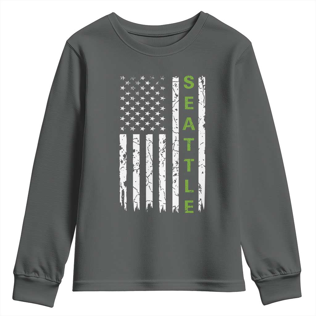 Seattle With American Flag Fan Pride Youth Sweatshirt Gift For Sports Lovers TS12 Dark Heather Print Your Wear