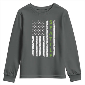 Seattle With American Flag Fan Pride Youth Sweatshirt Gift For Sports Lovers TS12 Dark Heather Print Your Wear
