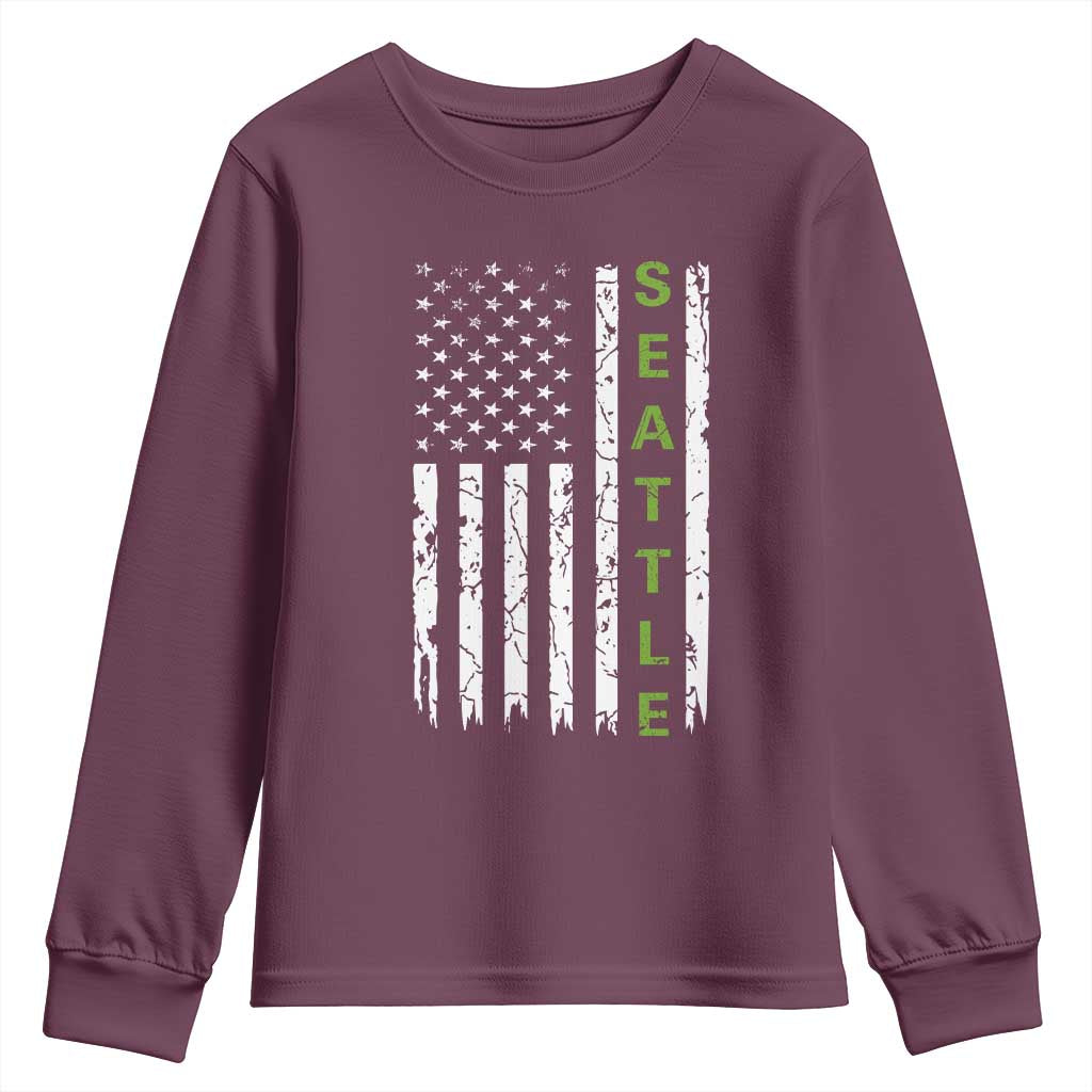 Seattle With American Flag Fan Pride Youth Sweatshirt Gift For Sports Lovers TS12 Maroon Print Your Wear