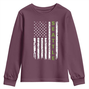 Seattle With American Flag Fan Pride Youth Sweatshirt Gift For Sports Lovers TS12 Maroon Print Your Wear