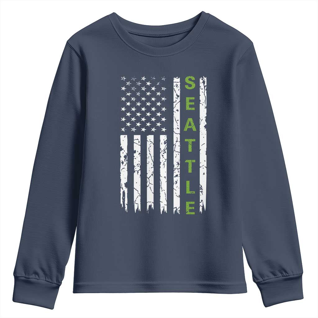 Seattle With American Flag Fan Pride Youth Sweatshirt Gift For Sports Lovers TS12 Navy Print Your Wear