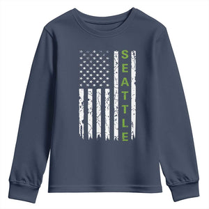 Seattle With American Flag Fan Pride Youth Sweatshirt Gift For Sports Lovers TS12 Navy Print Your Wear