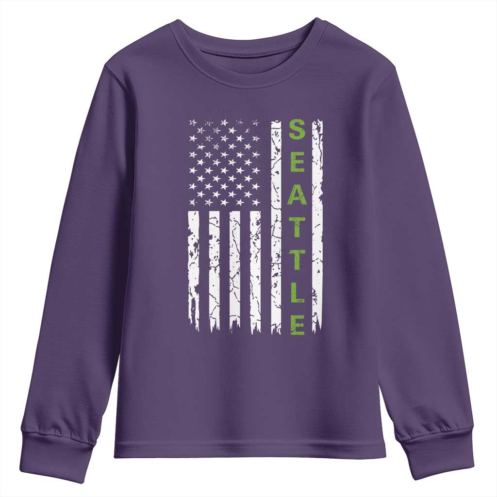 Seattle With American Flag Fan Pride Youth Sweatshirt Gift For Sports Lovers TS12 Purple Print Your Wear