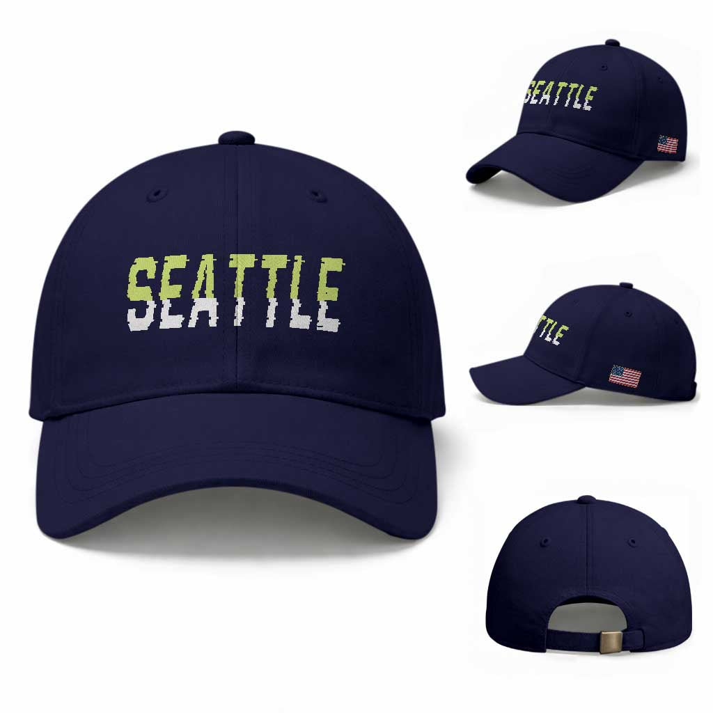Seattle Retro Glitch Fan Gift Baseball Cap Proud Northwest 12s Fan TS12 Baseball Cap Universal Fit Dark Blue Print Your Wear