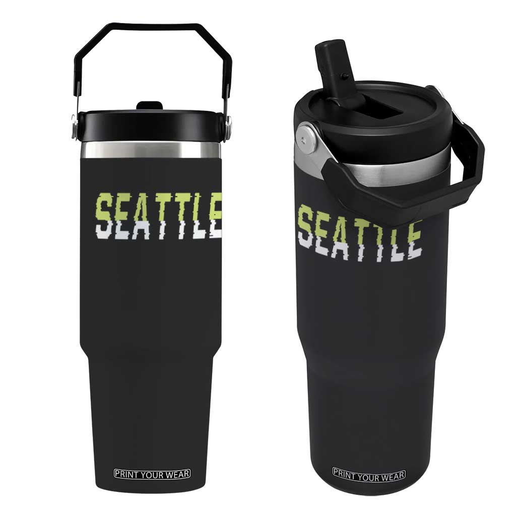 Seattle Retro Glitch Fan Gift Flip Straw Tumbler Proud Northwest 12s Fan TS12 One Size: 30 oz Black Print Your Wear