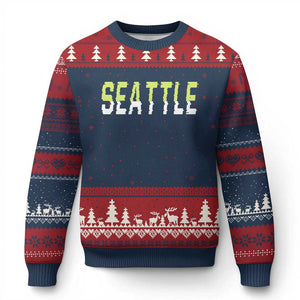 Seattle Retro Glitch Fan Gift Ugly Christmas Sweater Proud Northwest 12s Fan TS12 Navy Red Print Your Wear