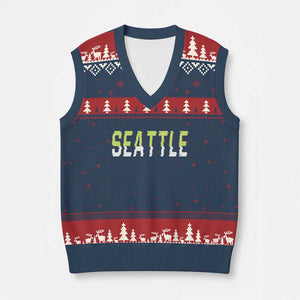 Seattle Retro Glitch Fan Gift V-Neck Knit Sweater Vest Proud Northwest 12s Fan TS12 Navy Red Print Your Wear
