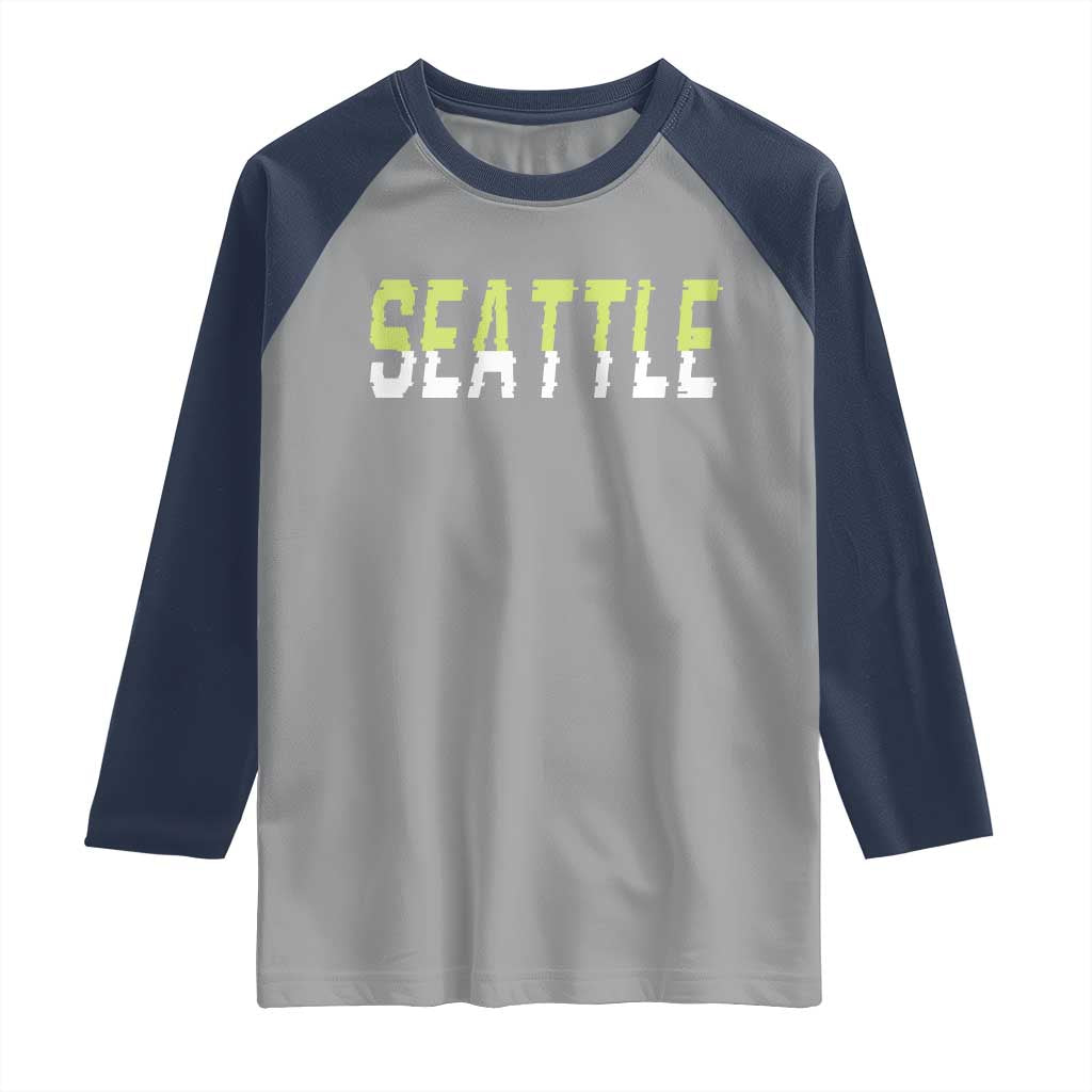 Seattle Retro Glitch Fan Gift Raglan Shirt Proud Northwest 12s Fan TS12 Sport Gray Navy Print Your Wear