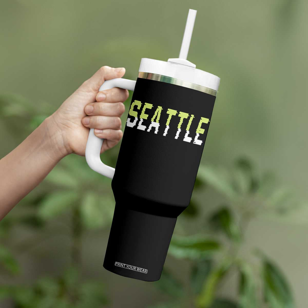 Seattle Retro Glitch Fan Gift Tumbler With Handle Proud Northwest 12s Fan TS12 Print Your Wear