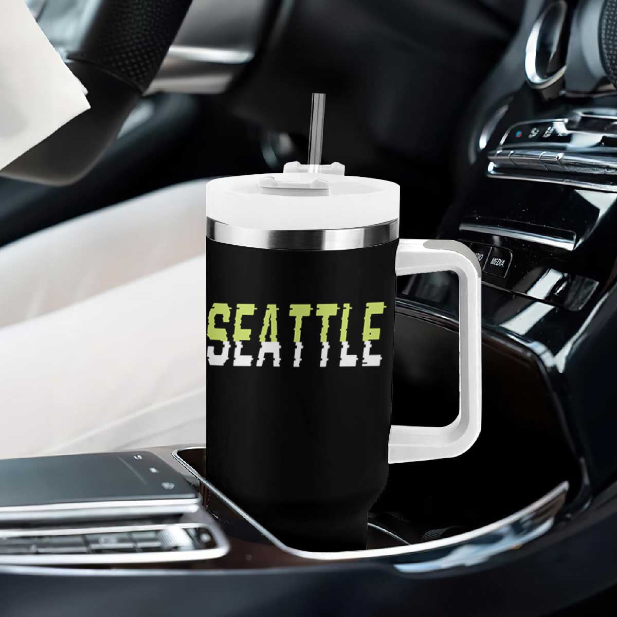 Seattle Retro Glitch Fan Gift Tumbler With Handle Proud Northwest 12s Fan TS12 Print Your Wear