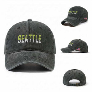 Seattle Retro Glitch Fan Gift Washed Cotton Baseball Cap Proud Northwest 12s Fan TS12 Washed Cap Universal Fit Dark Green Print Your Wear