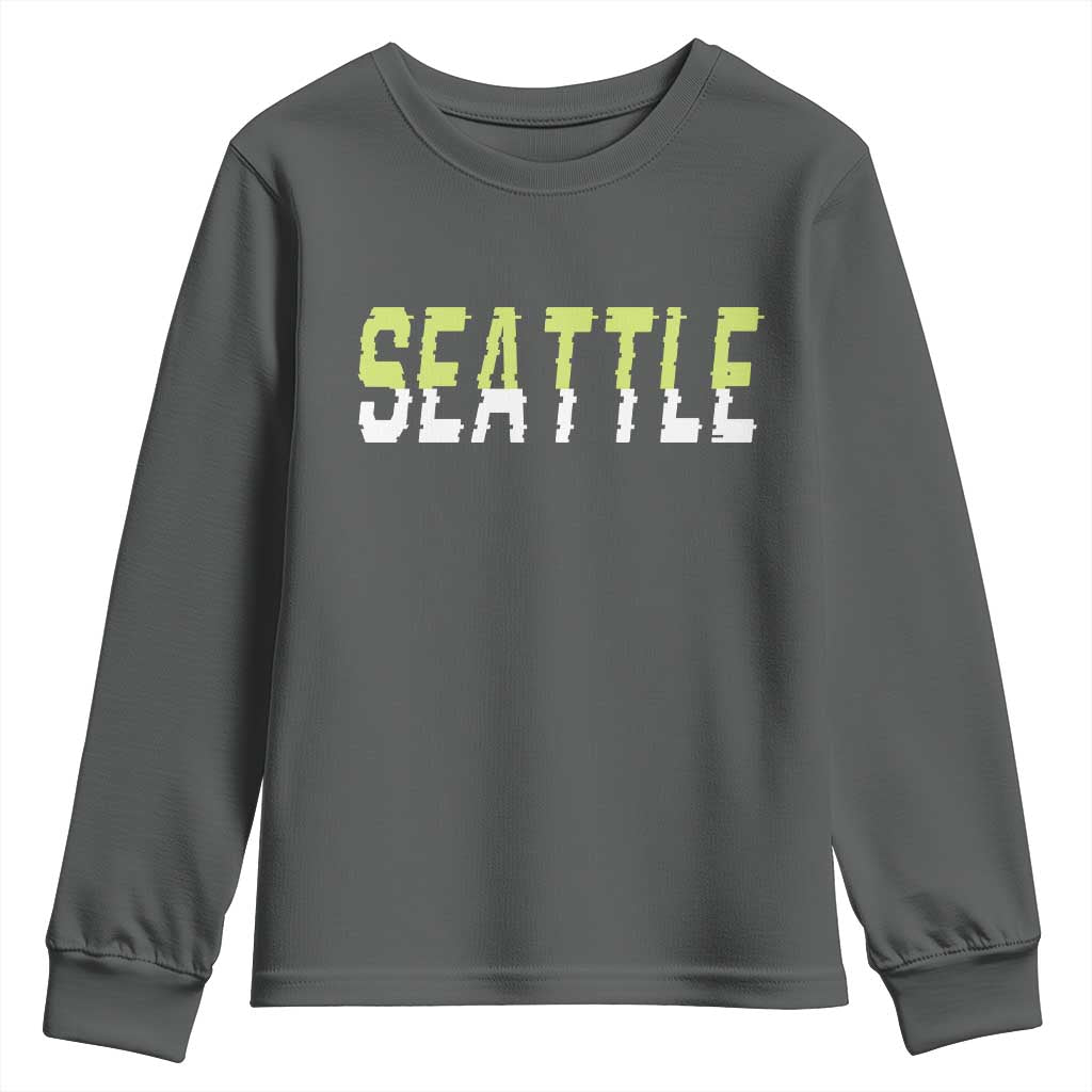 Seattle Retro Glitch Fan Gift Youth Sweatshirt Proud Northwest 12s Fan TS12 Dark Heather Print Your Wear