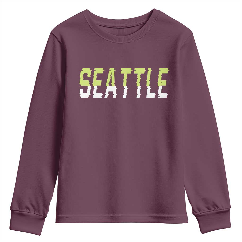 Seattle Retro Glitch Fan Gift Youth Sweatshirt Proud Northwest 12s Fan TS12 Maroon Print Your Wear