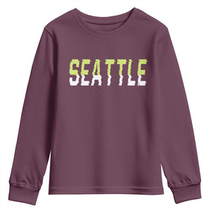 Seattle Retro Glitch Fan Gift Youth Sweatshirt Proud Northwest 12s Fan TS12 Maroon Print Your Wear