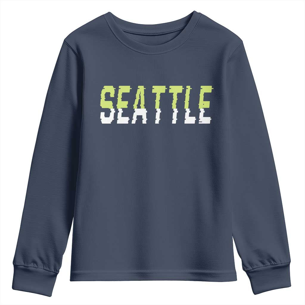 Seattle Retro Glitch Fan Gift Youth Sweatshirt Proud Northwest 12s Fan TS12 Navy Print Your Wear