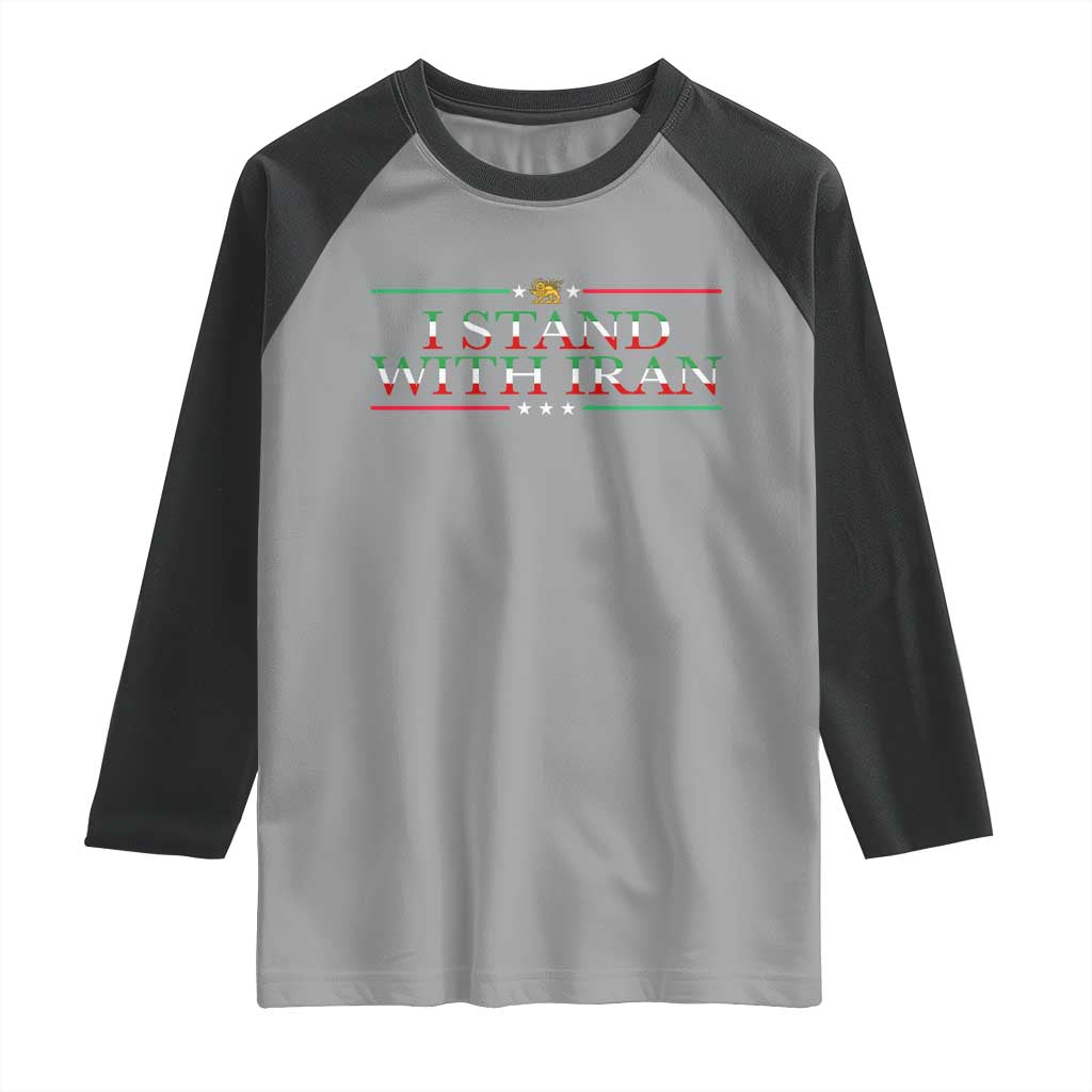 I Stand With Iran Raglan Shirt Freedom For Iran 2026 Resistance Movement TS12 Sport Gray Black Print Your Wear