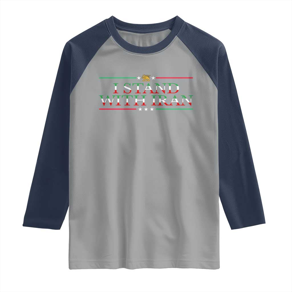 I Stand With Iran Raglan Shirt Freedom For Iran 2026 Resistance Movement TS12 Sport Gray Navy Print Your Wear