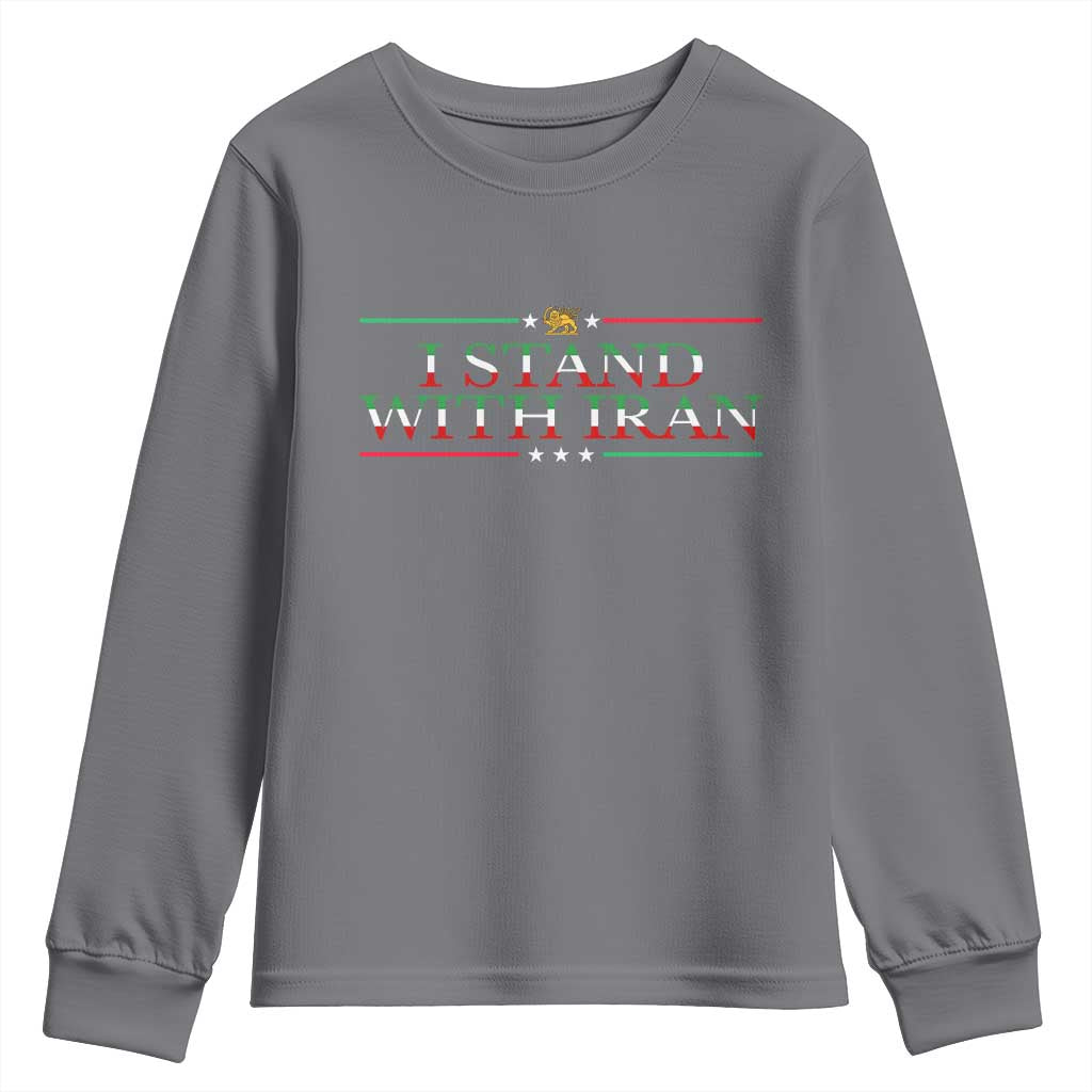 I Stand With Iran Youth Sweatshirt Freedom For Iran 2026 Resistance Movement TS12 Charcoal Print Your Wear