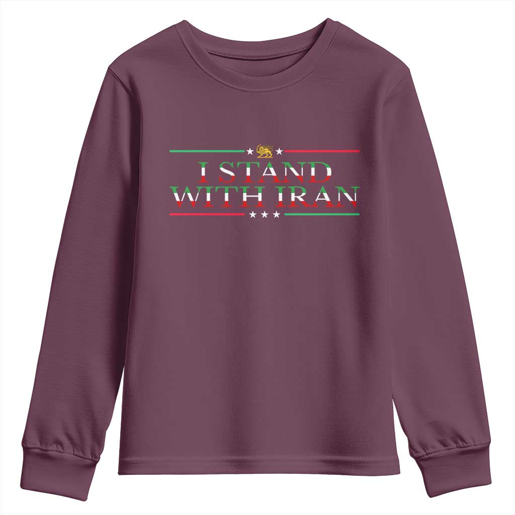 I Stand With Iran Youth Sweatshirt Freedom For Iran 2026 Resistance Movement TS12 Maroon Print Your Wear