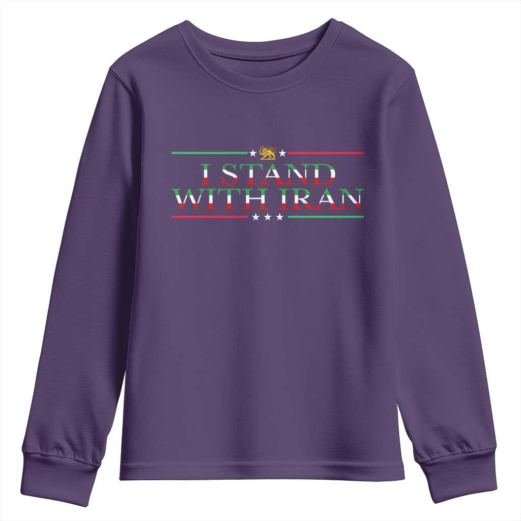 I Stand With Iran Youth Sweatshirt Freedom For Iran 2026 Resistance Movement TS12 Purple Print Your Wear