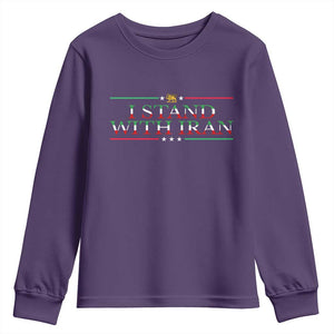 I Stand With Iran Youth Sweatshirt Freedom For Iran 2026 Resistance Movement TS12 Purple Print Your Wear