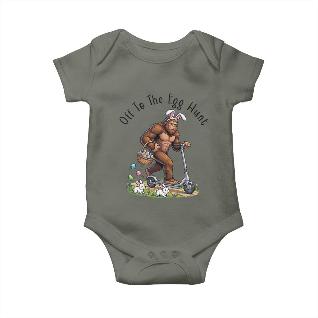 Funny Easter Bigfoot Baby Onesie Off To The Egg Hunt TS12 Military Green Print Your Wear