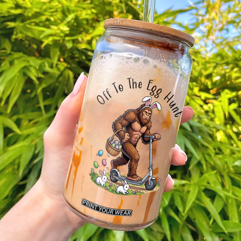 Funny Easter Bigfoot Glass Can Off To The Egg Hunt TS12 White Print Your Wear