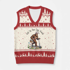 Funny Easter Bigfoot V-Neck Knit Sweater Vest Off To The Egg Hunt TS12 Beige Red Print Your Wear