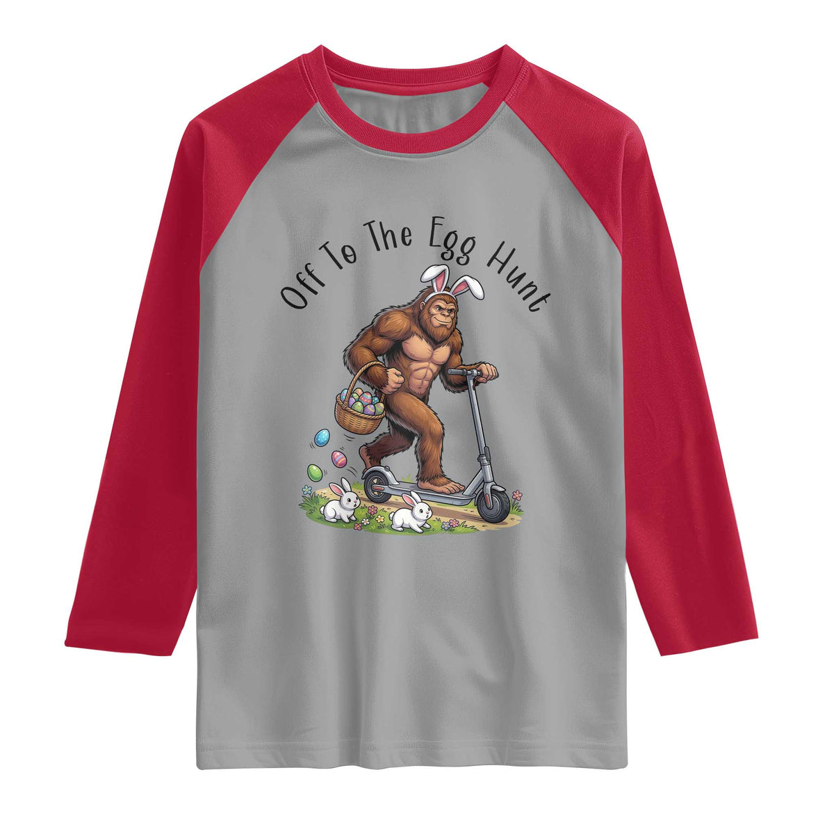 Funny Easter Bigfoot Raglan Shirt Off To The Egg Hunt TS12 Sport Gray Red Print Your Wear