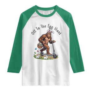 Funny Easter Bigfoot Raglan Shirt Off To The Egg Hunt TS12 White Kelly Green Print Your Wear