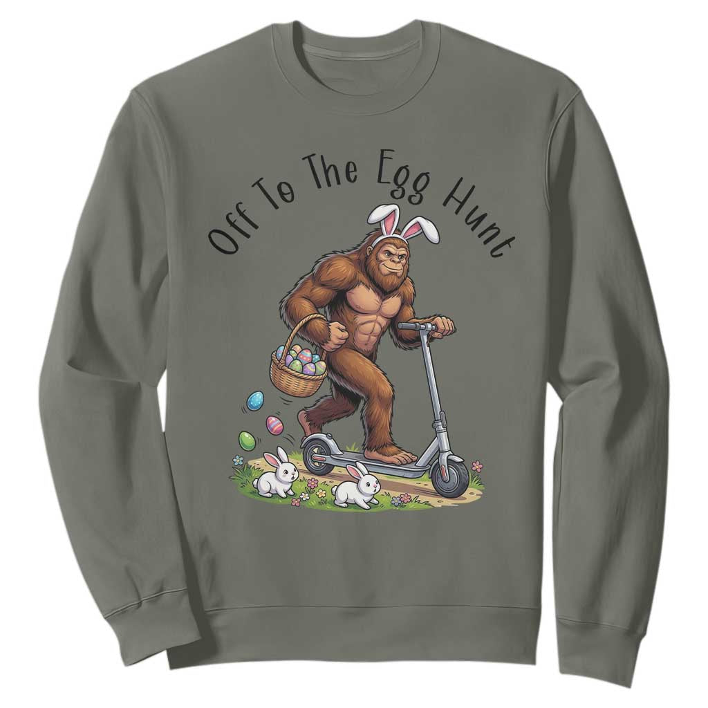 Funny Easter Bigfoot Sweatshirt Off To The Egg Hunt TS12 Military Green Print Your Wear