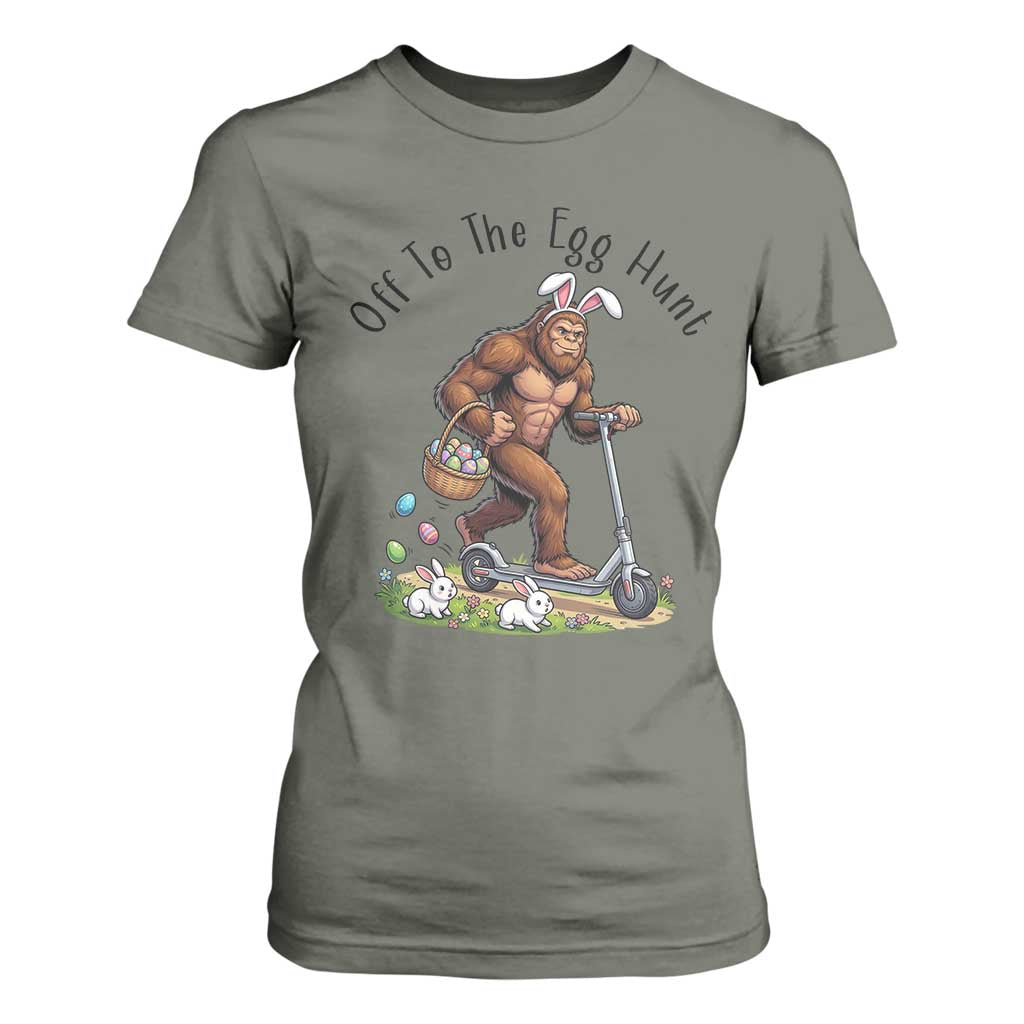 Funny Easter Bigfoot T Shirt For Women Off To The Egg Hunt TS12 Military Green Print Your Wear
